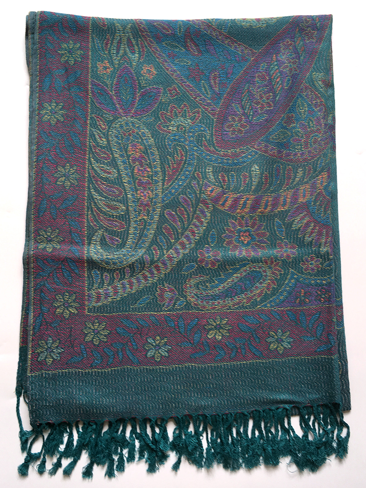 Udveksle fingeraftryk Mælkehvid Turkis pashmina tørklæde med paisley mønster - Pashmina House